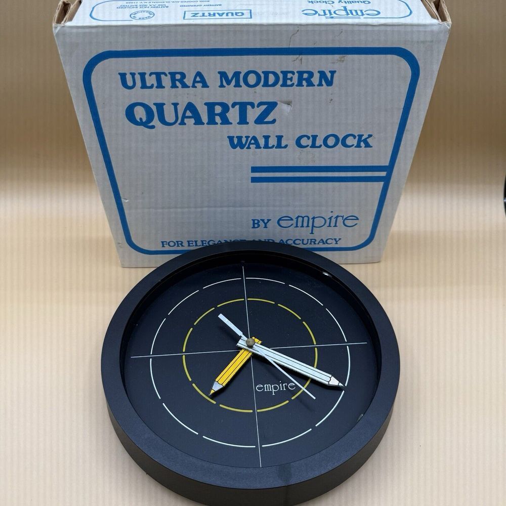 Postmodern Wall Clock by Empire‎ Pencil Hands Black RARE *READ DESCRIPTION*